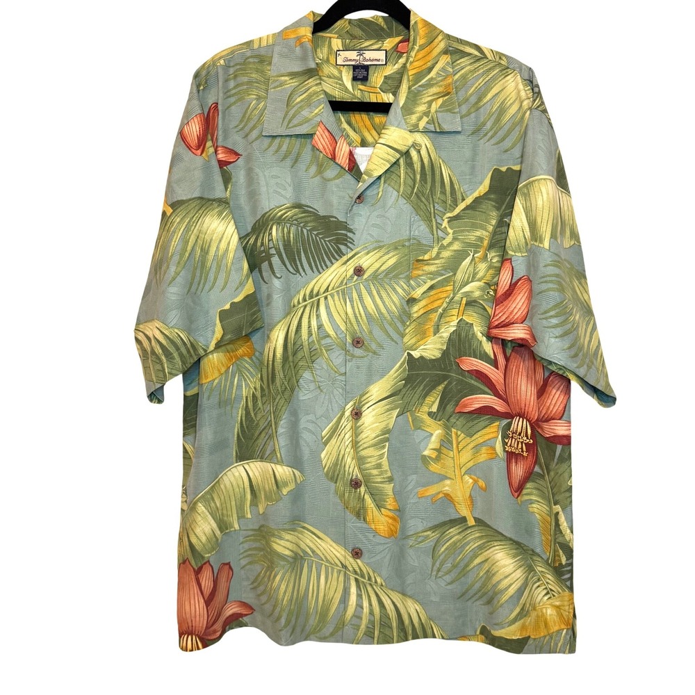 Tommy Bahama 100% Silk Tropical‎ Button Up Shirt Floral Size L Hawaiian Island